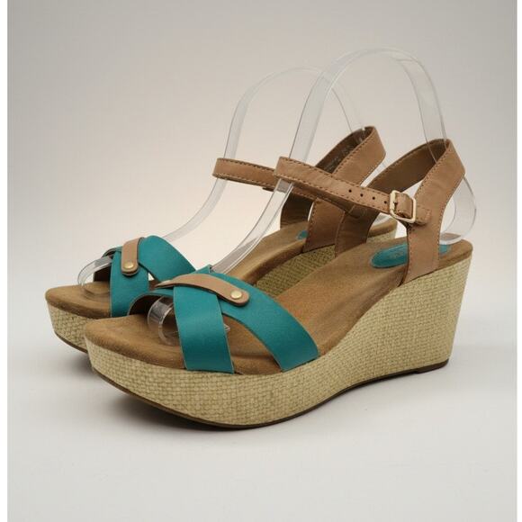 Clarks Shoes - Clarks Teal and Tan Wedge Sandals